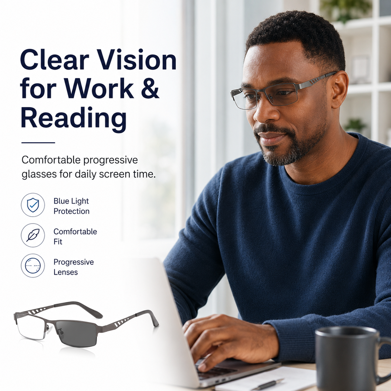 Progressive Multifocus Glasses — Clear Vision for Reading, Screens & Outdoors