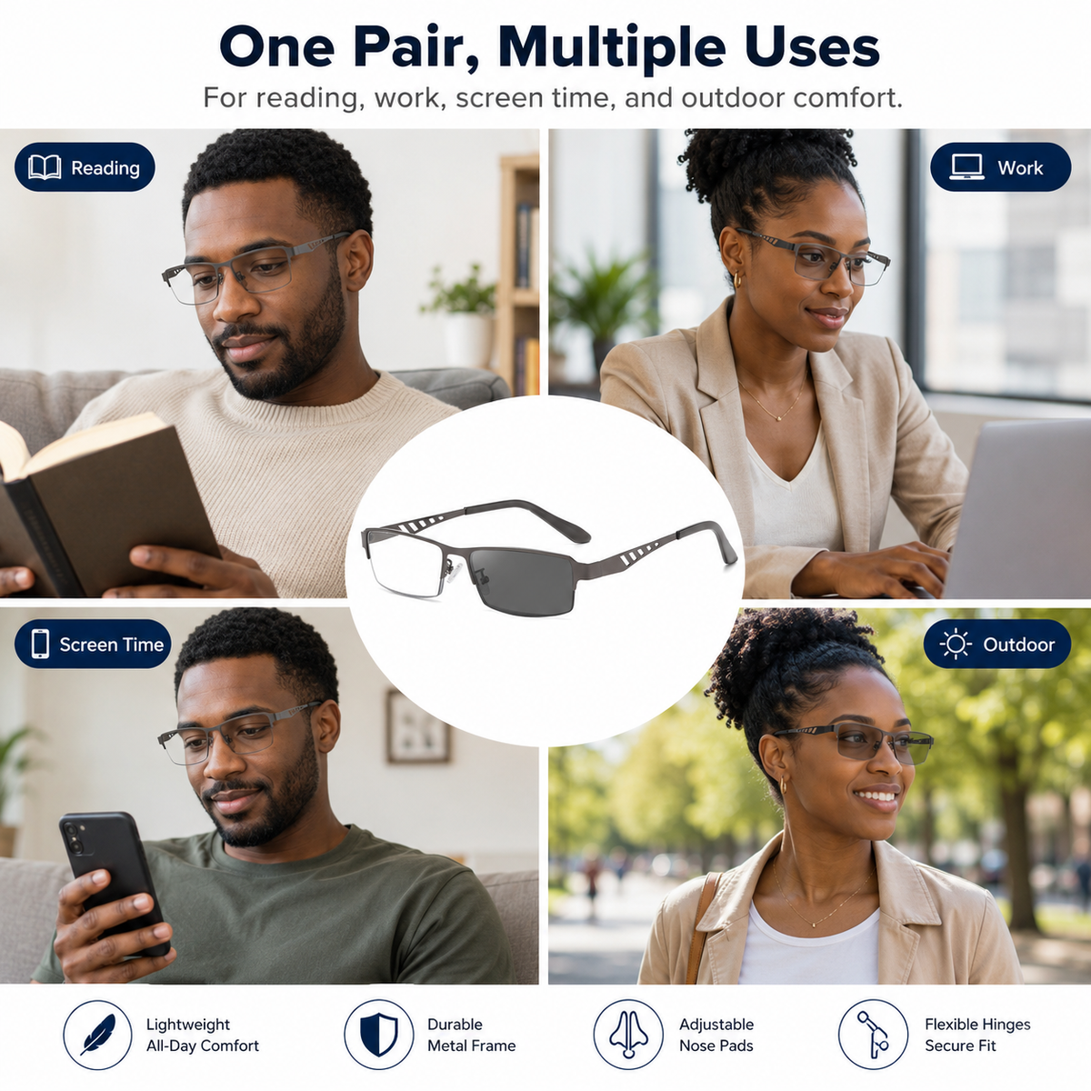 Progressive Multifocus Glasses — Clear Vision for Reading, Screens & Outdoors