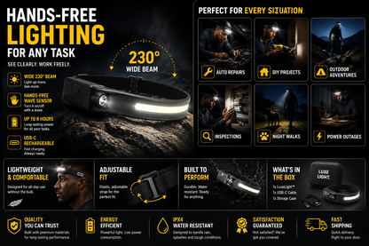 LuxeLight™ LED Headlamp | Rechargeable Hands-Free Head Torch