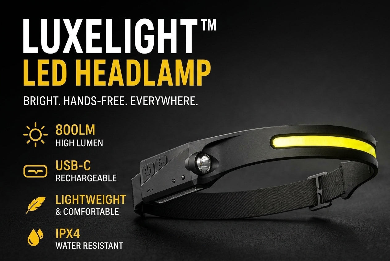 LuxeLight™ LED Headlamp | Rechargeable Hands-Free Head Torch